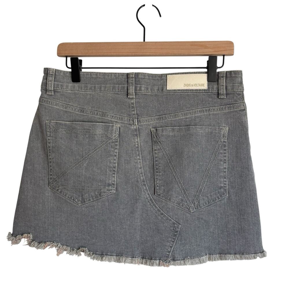 Zadig Voltaire Womens Denim Skirt Medium 38 Gray Raw Hem Mini Boho Festival - Picture 8 of 8